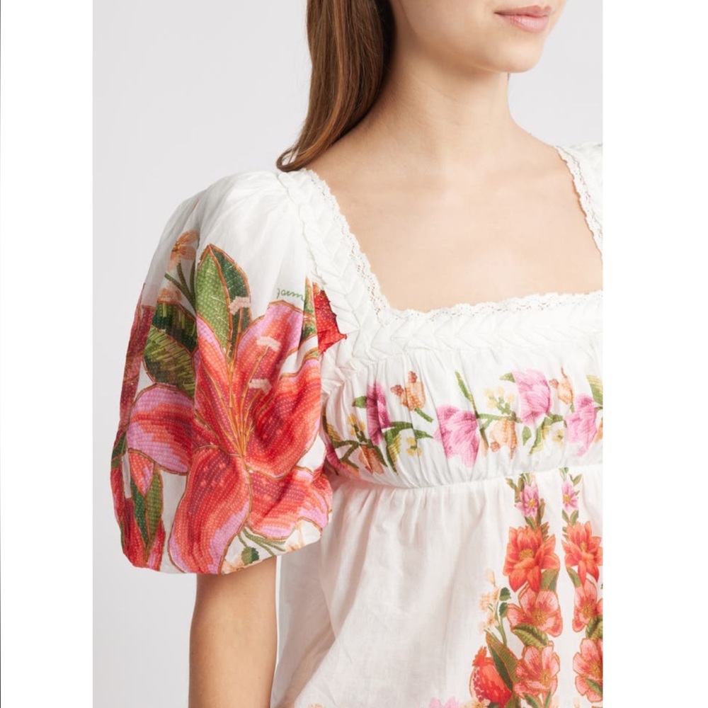FARM Rio Off-White Square Neck Summer Fruit Blouse Size Large NWT - Picture 10 of 16